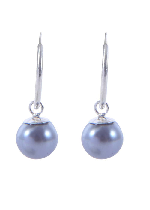 Pair of Grey colour Pearl Hangings in 92.5 Sterling Silver 12 MM Hoop - Default Title - Abhooshan