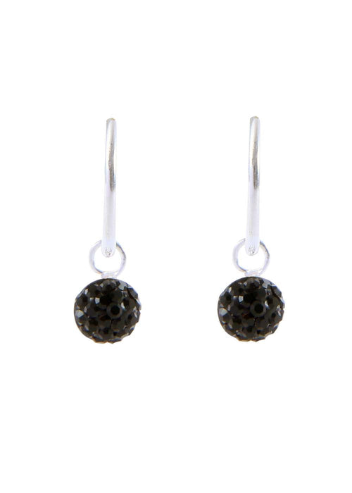 Pure 92.5 Sterling Silver 12 mm Hoop Earring with Black Crystals Balls - Default Title - Abhooshan