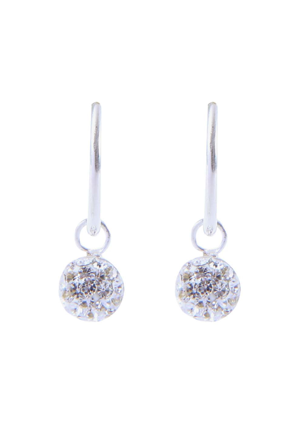 Pure 92.5 Sterling Silver 12 mm Hoop Earring with White Crystals Balls