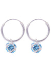 Sterling Silver Light Blue Cubic Zirconia Hanging Balls in 12 mm Silver Hoops
