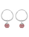 Sterling Silver Pink Cubic Zirconia Hanging Balls in 12 mm Silver Hoops