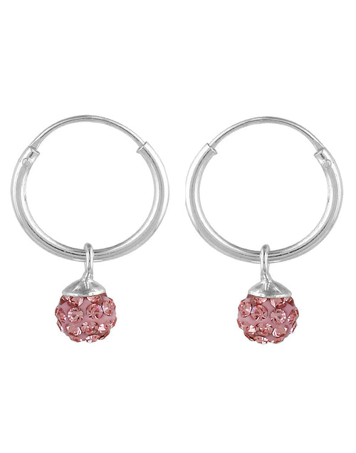 Sterling Silver Pink Cubic Zirconia Hanging Balls in 12 mm Silver Hoops - Default Title - Abhooshan