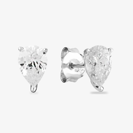 925 Sterling Silver Pair of Pear Shape White CZ Stone Piercing Stud Earrings