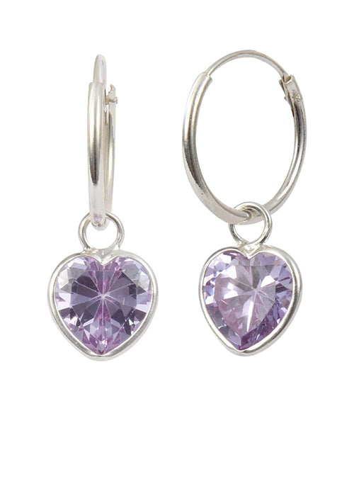 Purple heart shape Cz 14 MM Hoop Earring in 925 Silver - Default Title - Abhooshan