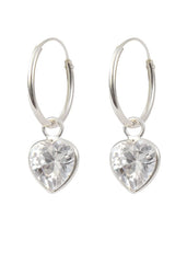 White heart shape Cz 14 MM Hoop Earring in 925 Silver