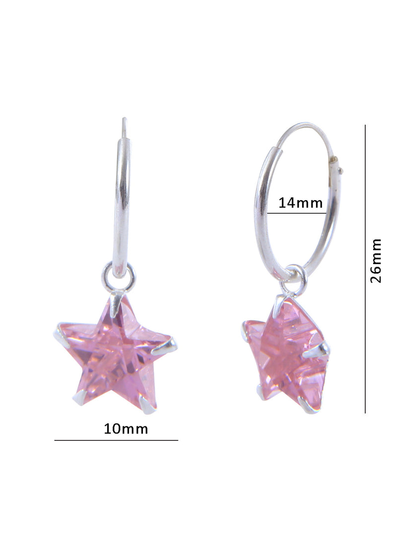 Pair of vibrant Pink Star shape Cz Earring in 92.5 Sterling Silver