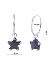 Pair of Black Star shape Cz Earring in 92.5 Sterling Silver 14 MM Hoop