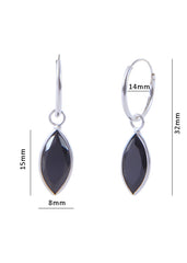 Pair of Black Marquise shape Cz Earring in 92.5 Sterling Silver 14 MM Hoop