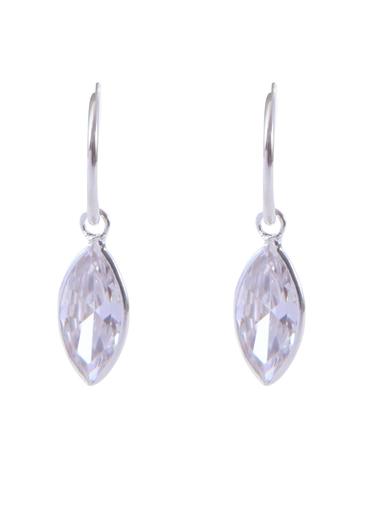 Pair of White Marquise shape Cz Earring in 92.5 Sterling Silver 14 MM Hoop