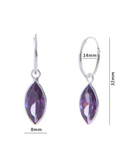 Pair of Dark Purple Marquise shape Cz Earring in 92.5 Sterling Silver 14 MM Hoop