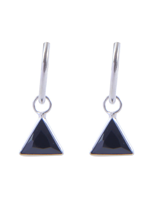 Pair of Black Triangle shape Cz Earring in 92.5 Sterling Silver 14 MM Hoop - Default Title - Abhooshan