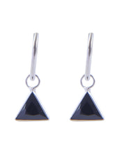 Pair of Black Triangle shape Cz Earring in 92.5 Sterling Silver 14 MM Hoop