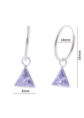 Pair of Light Purple Triangle shape Cz Earring in 92.5 Sterling Silver 14 MM Hoop