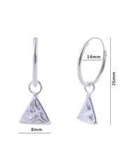 Pair of White Triangle shape Cz Earring in 92.5 Sterling Silver 14 MM Hoop