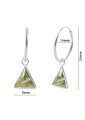 Pair of Yellow Triangle shape Cz Earring in 92.5 Sterling Silver 14 MM Hoop