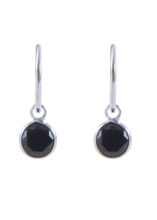 Pair of Black Round shape Cz Earring in 92.5 Sterling Silver 14 MM Hoop