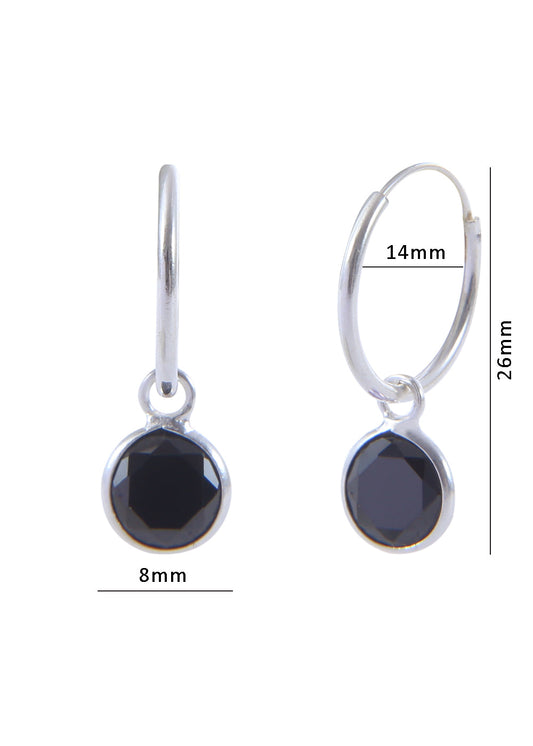 Pair of Black Round shape Cz Earring in 92.5 Sterling Silver 14 MM Hoop