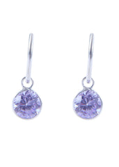 Pair of Light Purple Round shape Cz Earring in 92.5 Sterling Silver 14 MM Hoop