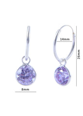 Pair of Light Purple Round shape Cz Earring in 92.5 Sterling Silver 14 MM Hoop