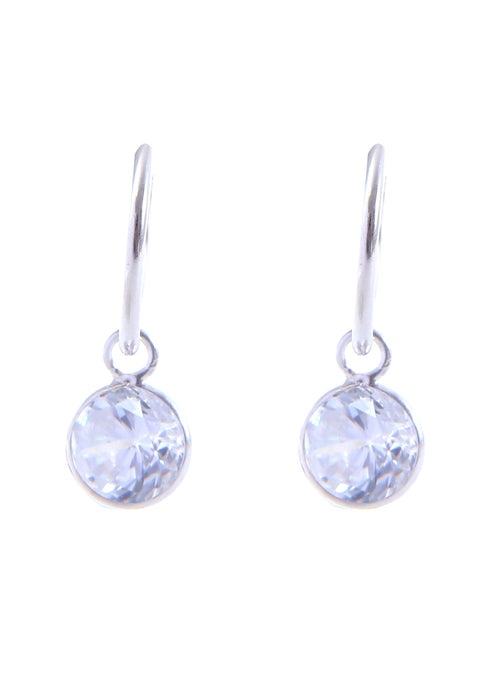 Pair of White Round shape Cz Earring in 92.5 Sterling Silver 14 MM Hoop - Default Title - Abhooshan