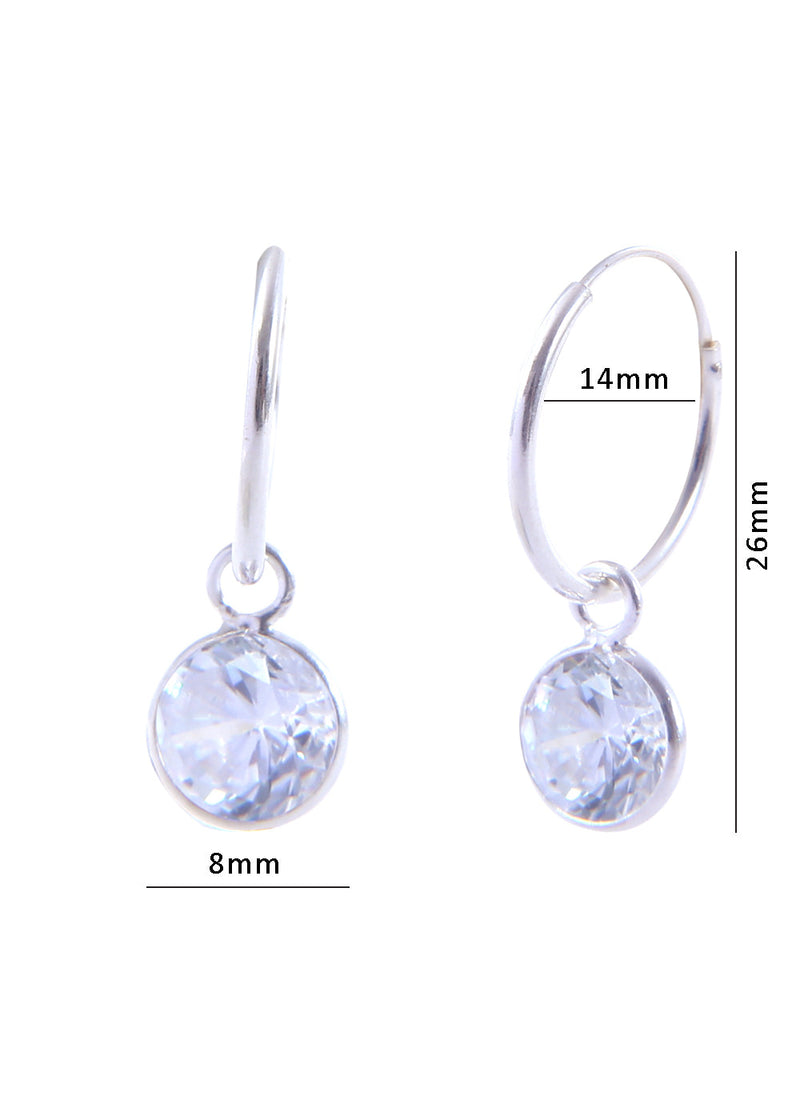 Pair of White Round shape Cz Earring in 92.5 Sterling Silver 14 MM Hoop