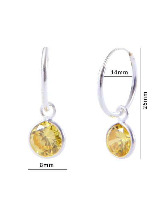 Pair of Yellow Round shape Cz Earring in 92.5 Sterling Silver 14 MM Hoop