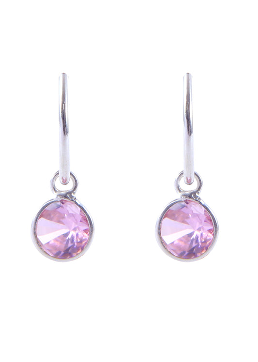 Pair of Pink Round shape Cz Earring in 92.5 Sterling Silver 14 MM Hoop