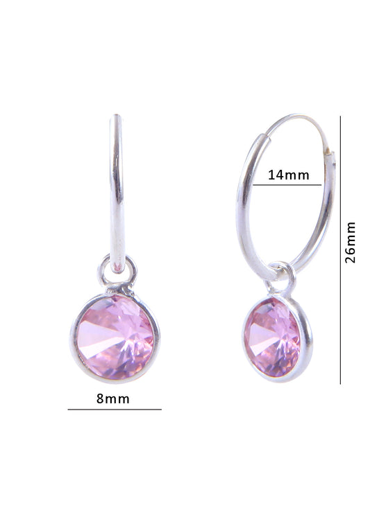 Pair of Pink Round shape Cz Earring in 92.5 Sterling Silver 14 MM Hoop