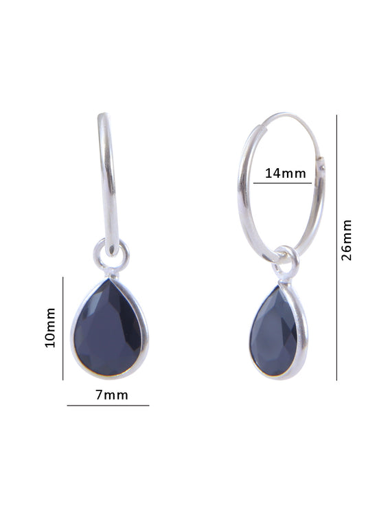 Pair of Black Pear shape Cz Earring in 92.5 Sterling Silver 14 MM Hoop