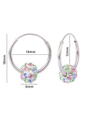 92.5 Sterling Silver 14 mm Hoop Earring with Multi Color Crystals Balls