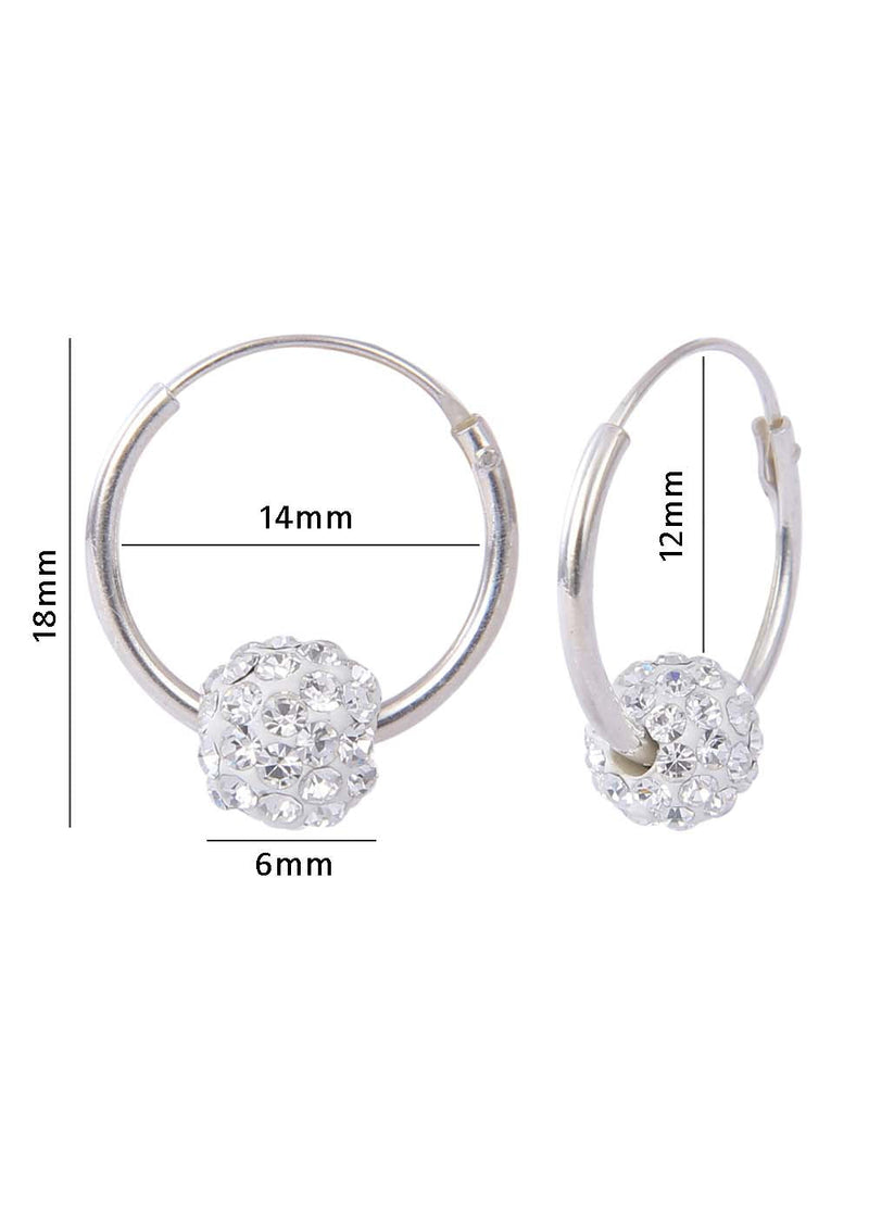 92.5 Sterling Silver 14 mm Hoop Earring with White Crystals Balls