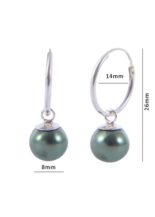 Pair of Green colour Pearl Hangings in 92.5 Sterling Silver 14 MM Hoop