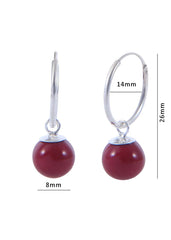 Pair of Red colour Pearl Hangingsin 92.5 Sterling Silver 14 MM Hoop