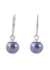 Pair of Steel Grey colour Pearl Hangingsin 92.5 Sterling Silver 14 MM Hoop