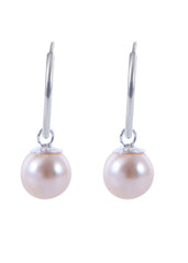 Pair of Creme colour Pearl Hangings in 92.5 Sterling Silver 14 MM Hoop