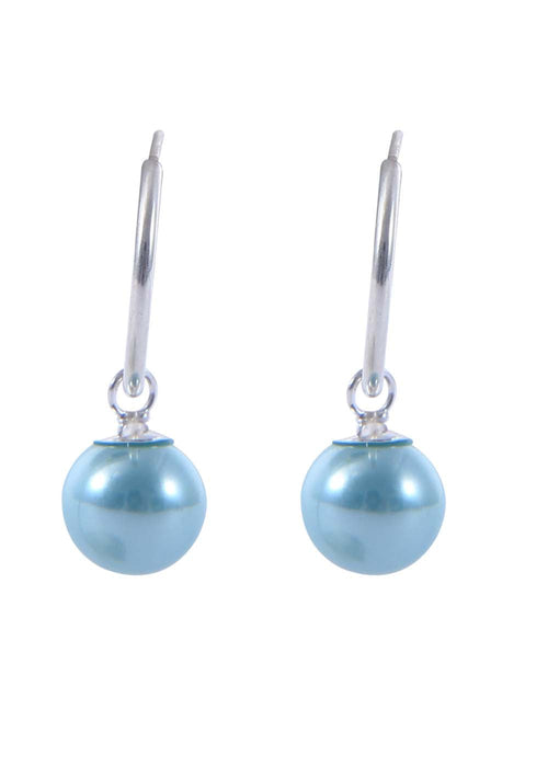 Pair of Blue colour Pearl Hangings in 92.5 Sterling Silver 12 MM Hoop - Default Title - Abhooshan