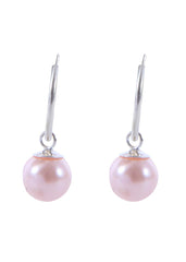 Pair of Pink colour Pearl Hangings in 92.5 Sterling Silver 14 MM Hoop