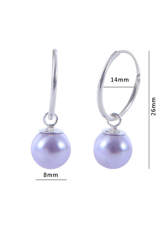 Pair of Purple colour Pearl Hangings in 92.5 Sterling Silver 14 MM Hoop