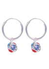 Sterling Silver Multi Color Cubic Zirconia Hanging Balls in 14 mm Silver Hoops
