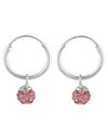 Sterling Silver Pink Cubic Zirconia Hanging Balls in 14 mm Silver Hoops