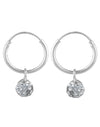 Sterling Silver White Cubic Zirconia Hanging Balls in 14 mm Silver Hoops