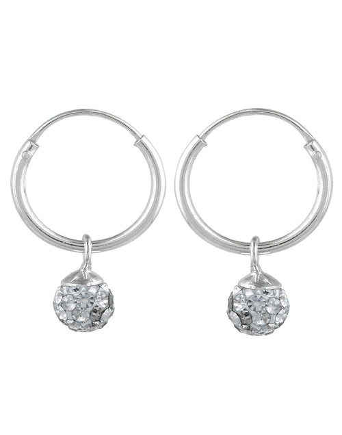 Sterling Silver White Cubic Zirconia Hanging Balls in 14 mm Silver Hoops - Default Title - Abhooshan