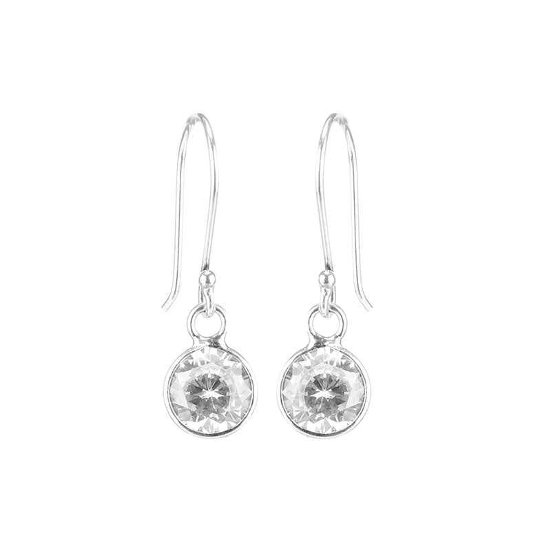 Pair of Round shape CZ Earring in 925 Silver Ear Wire (White)