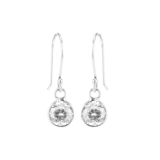 pair of Round shape Cz Earring in 925 Silver Ear Wire (White)