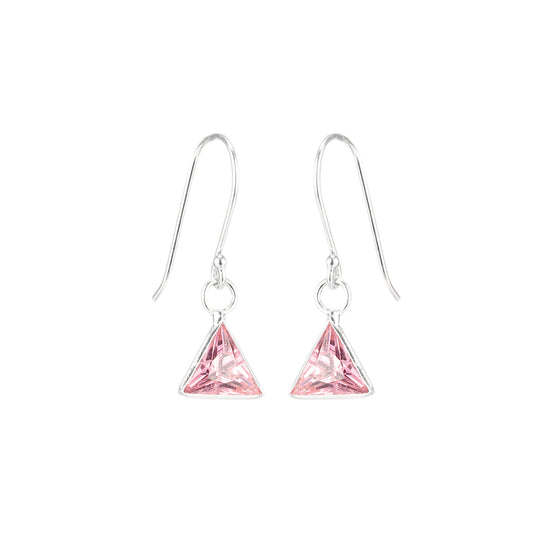 pair of Triangle shape Cz Earring in 925 Silver Ear Wire (Pink)