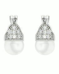 Pair of Stud Earrings Drop Pearl with Cubic Zirconia in 92.5 Silver