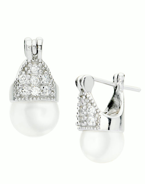 Pair of Stud Earrings Drop Pearl with Cubic Zirconia in 92.5 Silver - Default Title - Abhooshan