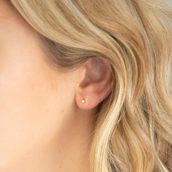 3 mm Gold Plated Piercing Ball 925 Silver Stud Earrings - Studs