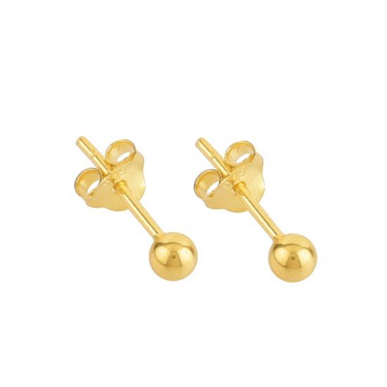 3 mm Gold Plated Piercing Ball 925 Silver Stud Earrings - Studs