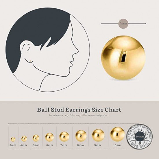 3 mm Gold Plated Piercing Ball 925 Silver Stud Earrings - Studs